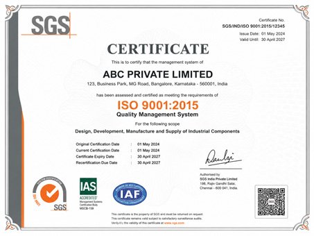 SGS CERTIFICATE Manufacturers in Delhi